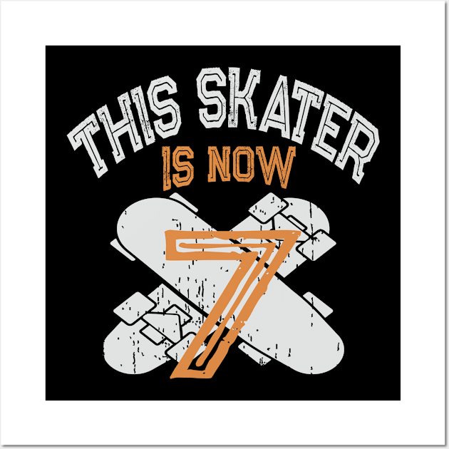 This Skater Is Now 7 Years Old Kid 7th Birthday Skate Lover design Wall Art by Grabitees